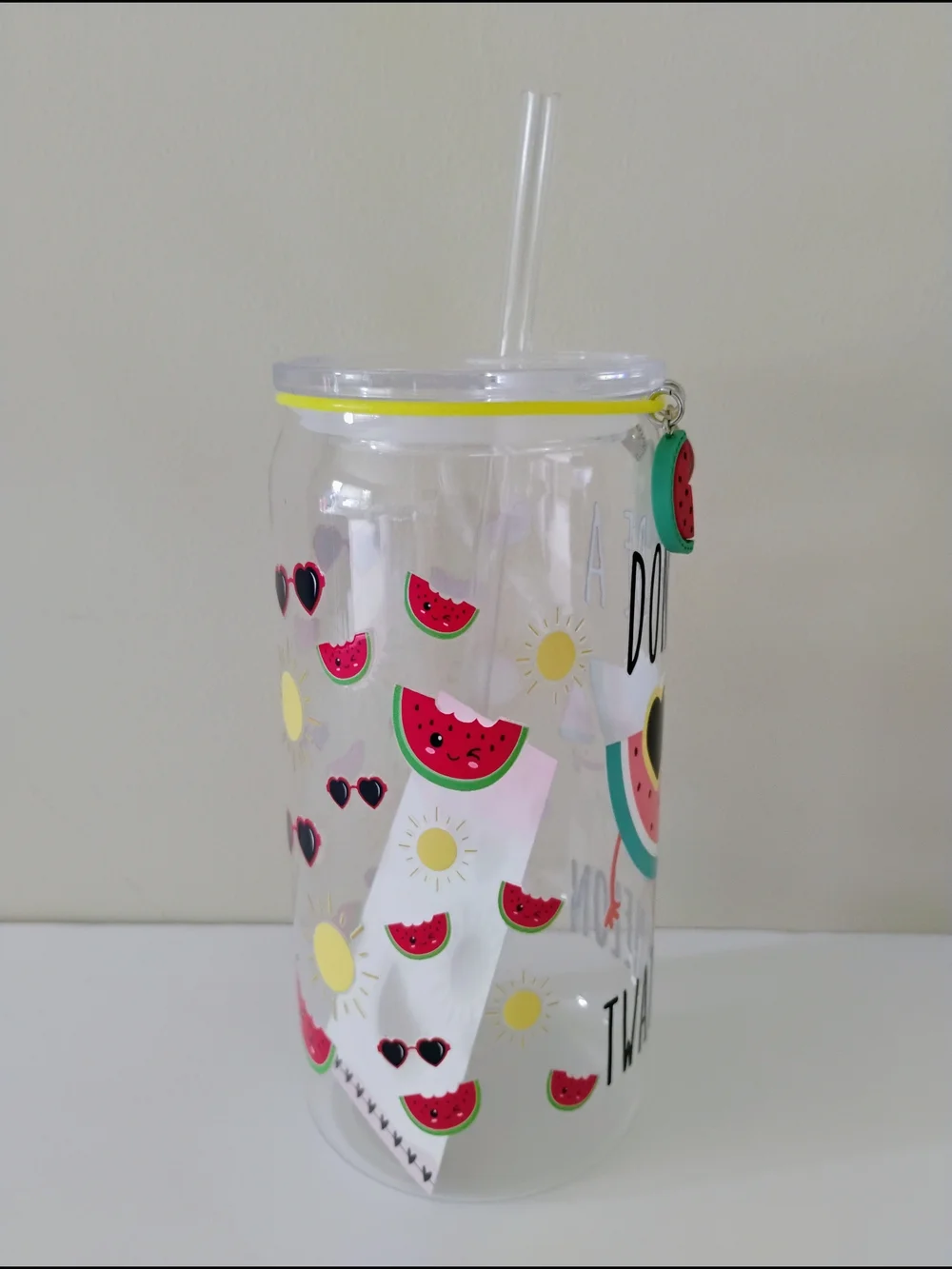 *HANDMADE* DON'T BE A TW*TERMELON ACRYLIC TUMBLER WITH CHARMS 16 oz.